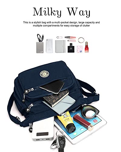 Milky Way Wasserdichte Damen-Umhängetasche, mit mehreren Taschen, verstellbarer Riemen, Crossbody-Handtaschen, lässige Segeltuch-Kuriertaschen, blau, Einheitsgröße