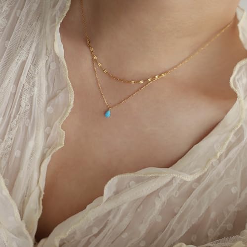 Collier double couche acier larmes bleues gouttelettes eau Aobao or - 4
