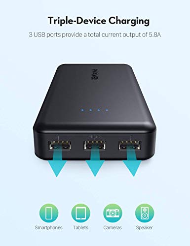 Upgraded RAVPower Portable Charger 22000mAh, Power Bank External Battery with Tri-output Battery Pack, High-Capacity Portable Phone Charger Compatible with iPhone 12 Mini Pro Max 11 Pro Samsung Galaxy
