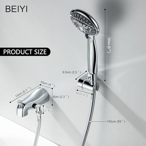 BEIYI Chrome Tub Spout with Diverter, 5 Settings All Metal Bathtub Faucet with Spraye High Pressure Bath Tub Spout Faucet Set by BEIYI - Used condition - Image 7