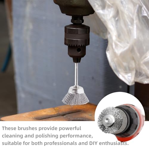 Image of 18pcs Wire Brush for Drill, VEINARDYL Stainless Steel Mini Cleaning Wire Wheels Brush, Rotary Tool Accessories Polishing Attachment Kit with 1 /8 inch(3mm) Shank for Rust Removal, Corrosion - 9 Sizes