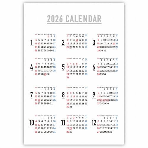 【単品】2026年 1枚もの 年間カレンダー 縦型 お風呂ポスター 防水 B3 年表 壁掛け 大判 Archest