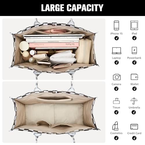 Image of KALIDI PVC Tote Bag Women's Kraft Paper Work Handbags Purses with Top Handle