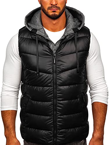 BOLF Hombre Chaleco acolchado con Capucha Cierre de Cremallera Chaqueta sin Manga Cazadora Plumifero Jogging Zip Outdoor Estilo Deportivo 2909 Negro M [1U1]