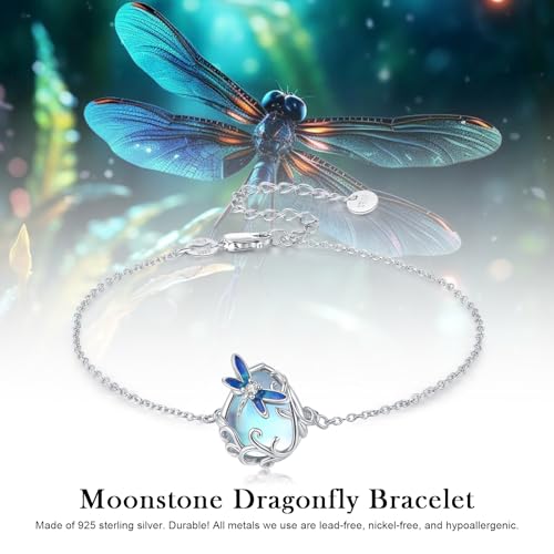Image of Dragonfly Bracelet 925 Sterling Silver Butterfly Bracelet Adjustable Celtic Moon Bracelet Irish Celtic Jewelry Gifts for Women