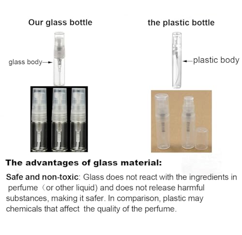 Elfenstal- 10pcs Mini Clear 3ml 1/6OZ Atomizer Fine Mist Empty Glass Bottle Spray Refillable Fragrance Perfume Scent Sample Bottle 1pc Clean Cloth for Travel Party Makeup Tool 2pcs Free 3ml Pipette3