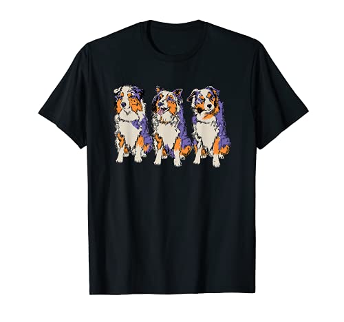 Hand Drawn Dog Australian Shepherd Pet T-Shirt, Black
