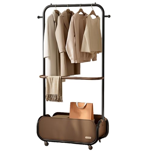 ZENSTYW Percheros Burro Metal,Doble,Burro Ropa Con Cesta De Almacenamiento,Perchas Independientes Móviles,Perchero Recibidor,Adecuado Para Dormitorio,Sala De Estar(Black,60cm/23.6in)