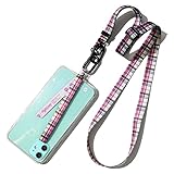 [highloop] スマホストラップスマホショルダーストラップ+フォンストラップ+透明タグパッチ3種セット斜めかけストラップ 首掛けスマホ バンド長さ調整可能 紛失/落下防止ワイヤレス充電対応iphone/android 全機種対応LanyardStrap(LS.16ミントバイオレットチェック)