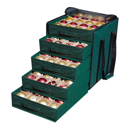 Lambada Christmas Ornament Storage Box Visible Christmas Storage Container with Dual Zipper 600D Oxford Fabric Xmas Decorations Organizer Stores up to 100 3 Ornaments Green