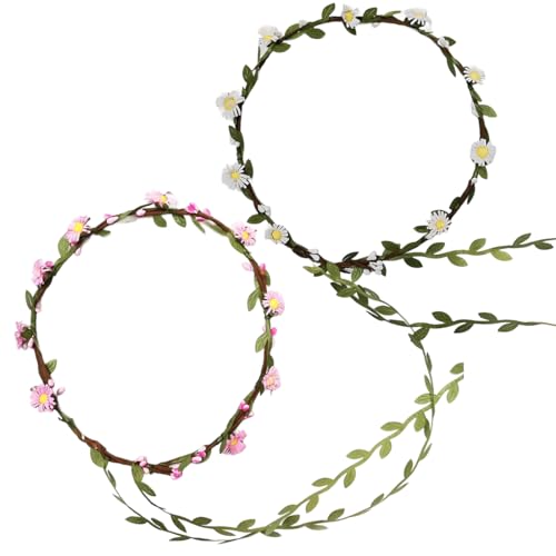 NOPKESV Coroa de flores artificiais (2 unidades) - grinalda para o cabelo, diadema com folhas verdes, acessórios cabelo mulher e menina, elegante e atraente para casamento, cerimónia e flores para o