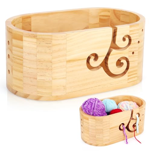 Aeelike Wooden Yarn Bowl, Oval Large Yarn Bowls for Crochet, Wood Knitting Bowl Crochet Bowl for Yarn Storage, Wool Bowls for Knitting Extra Large Size 11.2" x 5.9" x 4.7", Wooden Crochet Wool Holder
