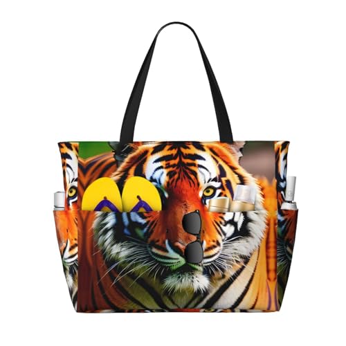 Sac à bandoulière pour gym et voyage étanche avec motif tigre orange grand format