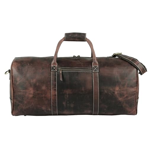 Image of KomalC 24 Inch Leather Duffle Bags for Men and Women Travel Overnight Weekend Bag Sports Gym Duffel for Men (Hunter Distressed Brown)