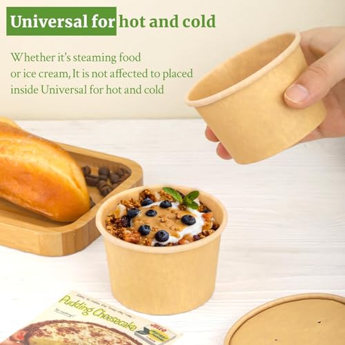 Image of 12 oz 25 Pack Paper Soup Containers with Lids, Ice Cream Cups