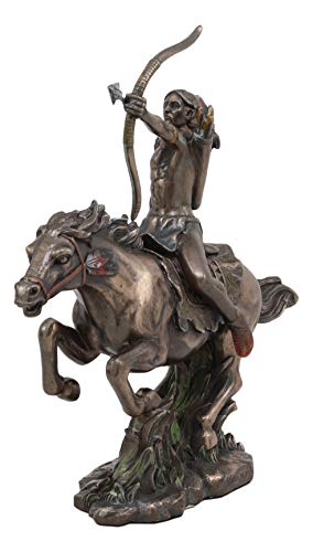 Ebros Tribal Native American Indian Chief Warrior With Eagle Roach Headdress On Horse With Shortbow And Arrow Statue 10" Long Indians Figurines And Statues Cultural Heritage Home Decor #TOP6