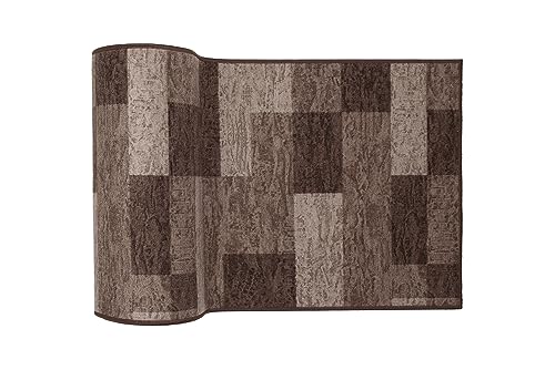TAPISO Anti Rutsch Teppich Läufer rutschfest Brücke Meterware Modern Dunkelbraun Braun Viereck Geometrisch Design Flur Küche Wohnzimmer… – Ansicht 8