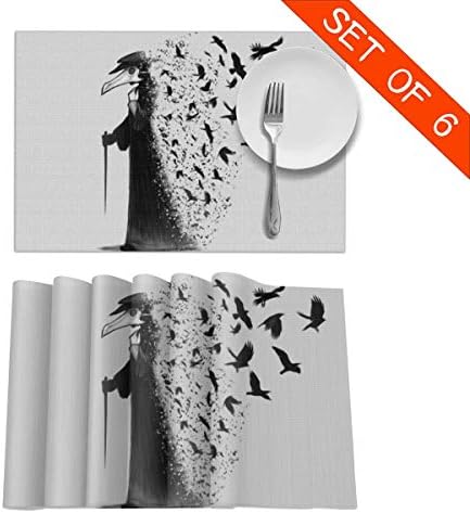 NiYoung Elegant Placemats for Kitchen Dining Table Home Decoration, Black Crow Raven Bird Tablemats Set of 6 Large Stain Resistant Mats Heat Insulation Hot Insulation Mat 2 NiYoung Elegant Placemats for Kitchen Dining Table Home Decoration, Black Crow Raven Bird Tablemats Set of 6 Large Stain Resistant Mats Heat Insulation Hot Insulation Mat