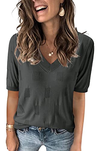 Image of Arach&Cloz Women's Lightweight Spring Summer Sweater Tops Casual Short Sleeve Blouses Shirts