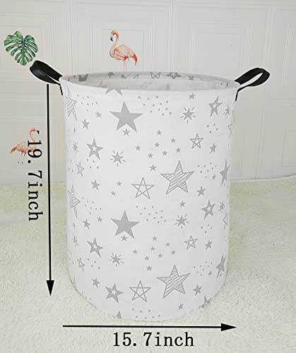 Image of Collapsible Kids Laundry Basket Clothes Hamper, Foldable Storage Organizer Bin, Toy Clothes Storage with Handles for Boys Girls Bedroom, Room Decor Grey Star