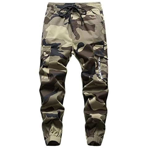 CAMLAKEE Boys Camouflage Cargo Trousers Kids Elasticated Waist Outdoor Joggers Pants with Multi Pockets Camo Ligth Yellow UK:11-12 Years (manufacturers's Size: 160) Cover