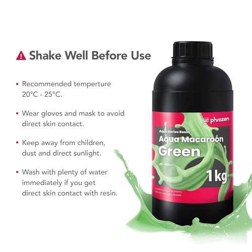 Phrozen Aqua Resin for 3D Printing, 405nm UV-Curing Photopolymer, Low Shrinkage, High Precision, Low Odor, Vivid Color, Non-Brittle, Fast Curing for LCD/DLP/SLA Printers (Macaroon-Green, 1KG)