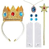 FUMY Princess Peach Crown Accessories - Princess Peach Dress Up Costume Set Princess Cosplay Birthday Party Supplies (Blue)
