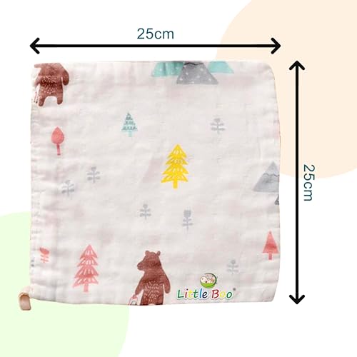 Image of Little Boo Muslin Face Hankies /Towels for Newborn Baby Extra Soft Reusable Napkins for Infants Toddlers /Kids (Pack of 5) White Printed.