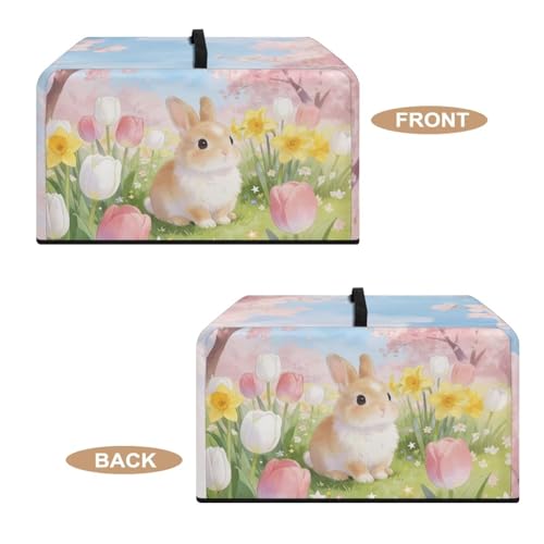 Image of Dustproof Microwave Oven Cover Dust Protection Protective Toaster Oven Cover Protector for Easter Decor, S, 18.25 x 14.5 x 11 Inches, Cartoon Rabbit Tulip Flower Pink