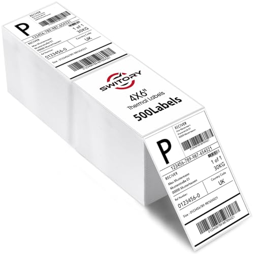 Switory Thermal Labels, 4x6 Inch Fanfold Direct Shipping Label with Perforated and Strong Adhesive Mailing Stickers Paper Thermal Printer Sticker for Printing All Courier Shipping Labels（Pack of 500）