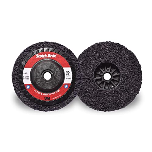 3M Scotch-Brite Clean and Strip XT Pro Disc, XO-DC, SiC Extra Coarse, T27, 5 in x 5/8"-11, Pack of 10, Silicon Carbide Cuts Aggressively and Leaves a Fine Finish, Resists Loading, Purple