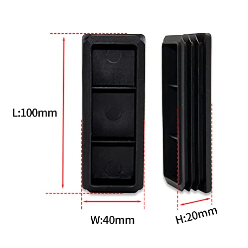 Image of Flyshop 8 Pack Black Chair Glide Inserts Plastic Plugs Rectangle Pipe Tubing End Caps 40 x 100 mm, 1-9 /16 inch x 4 inch