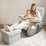 MAMAZING Nursery Rocking Chair Glider with Ottoman for Breastfeeding, Upholstered Nursing Chair with Removable Cover for Mom and Baby, Reading Chair for Bedroom, Living Room(Light Grey/Light Grey)