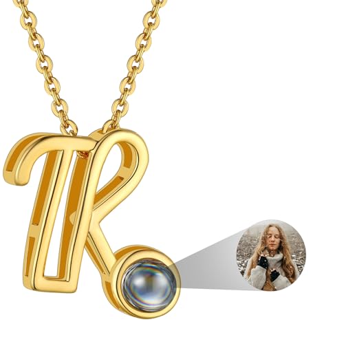 Custom4U Personalized Initial Picture Necklace for Women, Projection Necklace with Picture Inside, Gold/Silver Letter Pendant Necklace, Custom Photo Gifts for Mom Wife Birthday Valentines Go