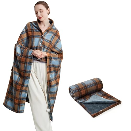 Image of FURN ASPIRE Multi-Wear Soft Stylish Lightweight Double Layered Warm Wearable Flannel Shawl /Blanket Comfy Poncho with Buttons Winter Cape for Office Home Travel Outdoors