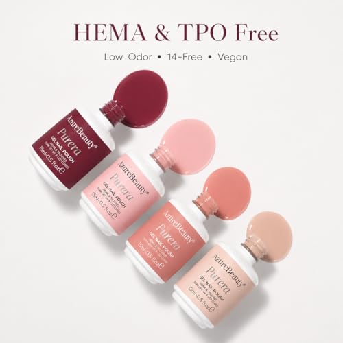 Image of AZUREBEAUTY 6 Colors 15ml HEMA Free Purera Gel Nail Polish Set, Same Color Bottles, Soak Off UV LED Gel Polish Kit Nail Art for DIY at Home Manicure Salon Gifts, Nude Pink Beige Burgundy Red