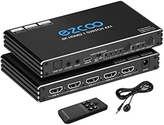 4K 120Hz HDMI 2.1 przełącznik 4x1 Audio Extractor VRR ALLM HDCP2.3 ARC HDR10+ CEC optyczny SPDIF optyczny i wyjście audio AUX 3,5 mm, automatyczny przełącznik HDMI 4 IN 1OUT IR pilot Dolby Digital EDID do PS5 XBOX NVIDIA