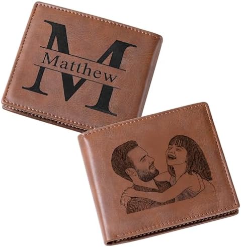 Custom Engraved Leather Wallet with Picture, Personalized Photo W...