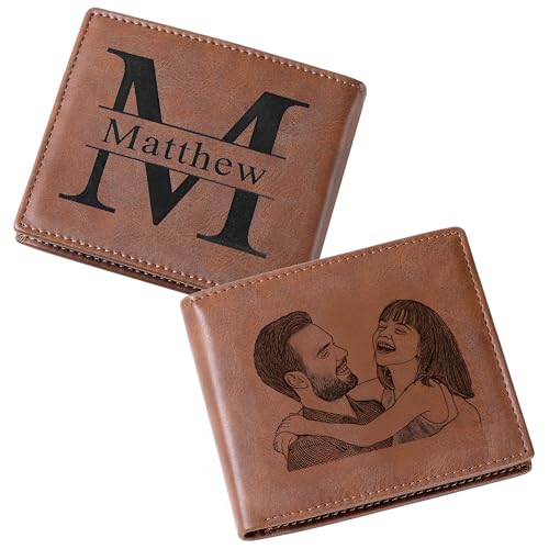Custom Engraved Leather Wallet with Picture, Personalized Photo Wallet for Men, Gift for Men, Gift for Dad Husband Boyfriend