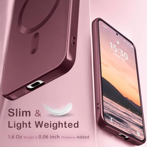 Image of DIZORO Samsung A35 5g Case, Compatible with Mag Safe Back Cover, Matte Luxury Metallic Luster Flexible TPU Wireless Charging Shockproof Case with Camera Protector Lens (Wine Red)