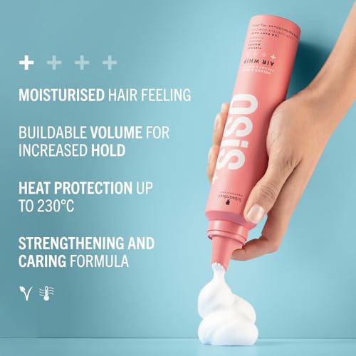Schwarzkopf Professional OSiS Air Whip Mousse Coiffante Cheveux Raides Bouclés Ondulés Protection Thermique Formule De Renforcement Et De Soin Hydratante Fixation Légère 200 ml