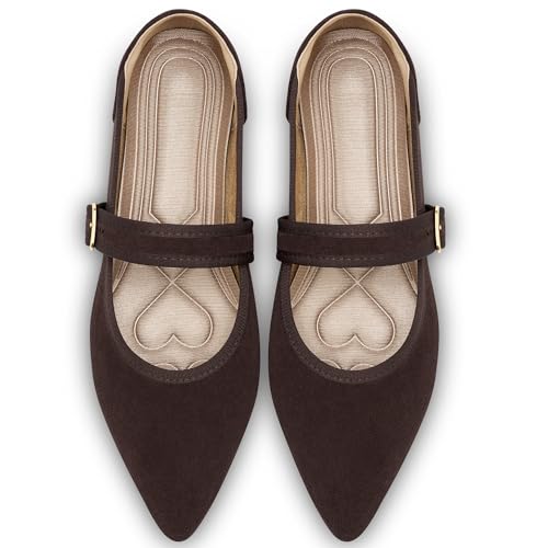 Ecetana Womens Mary Jane Ballet Flats Dressy Comfortable Pointed Toe Coffee