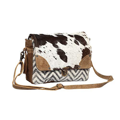 Myra Bag Pearl Fusion Upcycled Canvas & Cowhide Messenger Bag S-13804