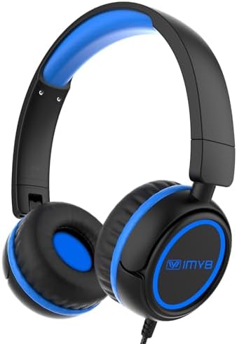 IMYB V1 Kids Headphones, Wired Stereo Foldable Tangle-Free 3.5mm Adjustable On-Ear Headphones for Kids for School/Toddlers/Childrens/Teens/Boys/Girls/Ipad/Tablet/Kindle/Phones/Travel/Plane (Black)