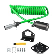 WATERWICH 7 Wire to 6 Wire Trailer Plug Adapter with Female Receptor & RV 7 to 6 Trailer Wire & Mounting Bracket, 8FT Waterproof Flexible Coiled Cable Green