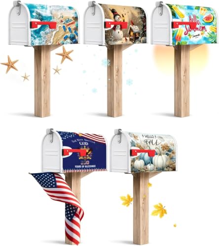 TOSYBB Mailbox Covers Magnetic 5 Pack Double Sided Seasonal & Patriotic Funny Mailbox Cover Fits Standard Size 18x21 Inch Mailbox Outdoor Decor for House