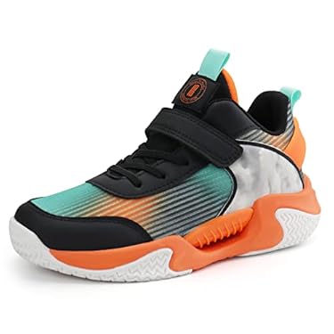 AMAZON - brooman Kids Basketball Shoes Boys Girls Low Top Sports Shoes Non Slip School Sneakers (5,Green/Orange)