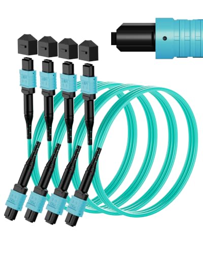 Image of 4 Pack MTP MPO to MPO Fiber Cable,2M /6FT OM3 Multimode Fiber Patch Cable,12-Core Strand Type B Female, LSZH Jacket, MTP Compatible for QSFP+Transceivers