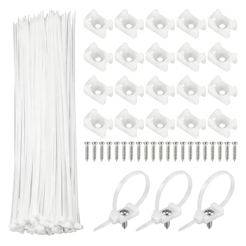 100 Piezas Bridas Plástico Blancas, Bridas para Cables con Soporte y Tornillos, Organización y Fijación de Cables para Oficina, Hogar y Exteriores