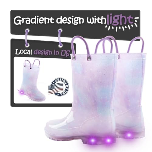 K KomForme Kids Rain Boots, Waterproof Light up Boots with Easy-on Handles3